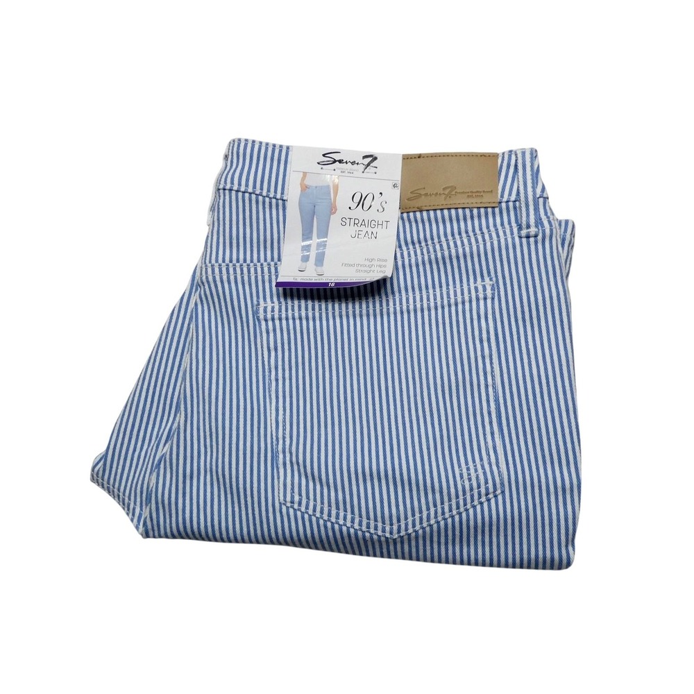 Seven7 Jeans Womens 16 Blue Stripe‎ 90s Straight High Rise Stretch MY10158BS